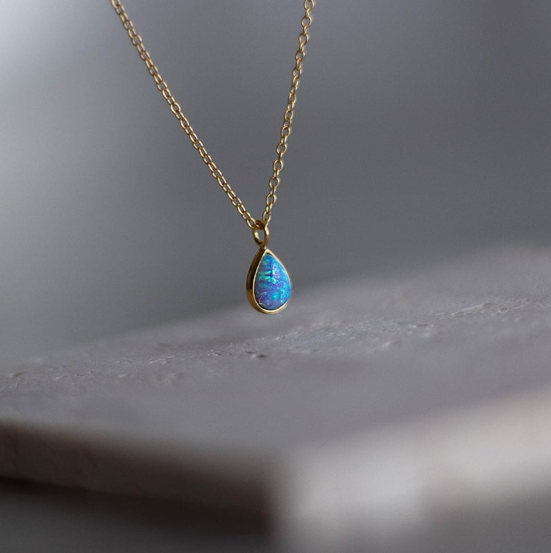 Blue Opal Drop Pendant Necklace